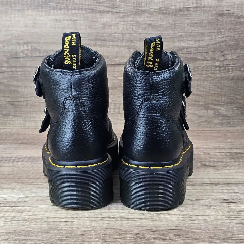 Dr. Martens Devon FLWR Women's Size 7 Black Leather Buckle Platform Boots - Picture 5 of 10